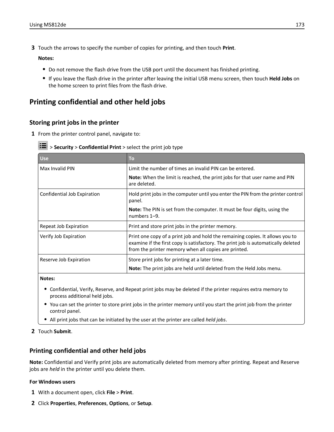 Lexmark 40G0410, 40G0350, MS810 Printing confidential and other held jobs, Click Properties, Preferences, Options, or Setup 