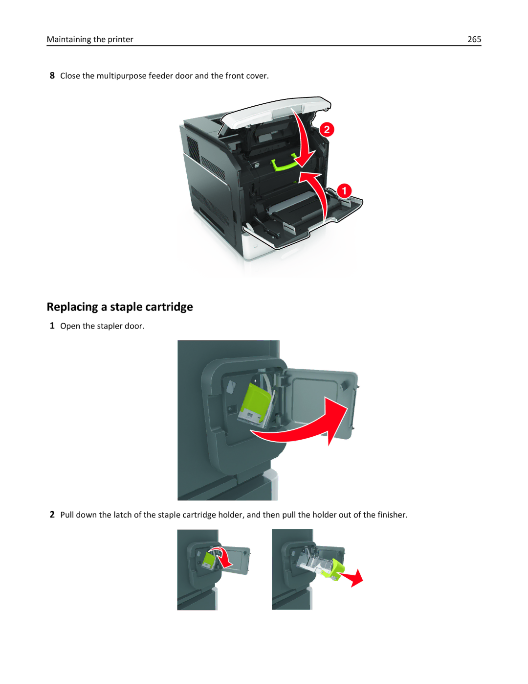 Lexmark 40G0210, 40G0350, 40G0110, 40G0150, 40G0440, 40G0410, MS810DE, MS811DTN, MS811DN, MS810DN Replacing a staple cartridge 