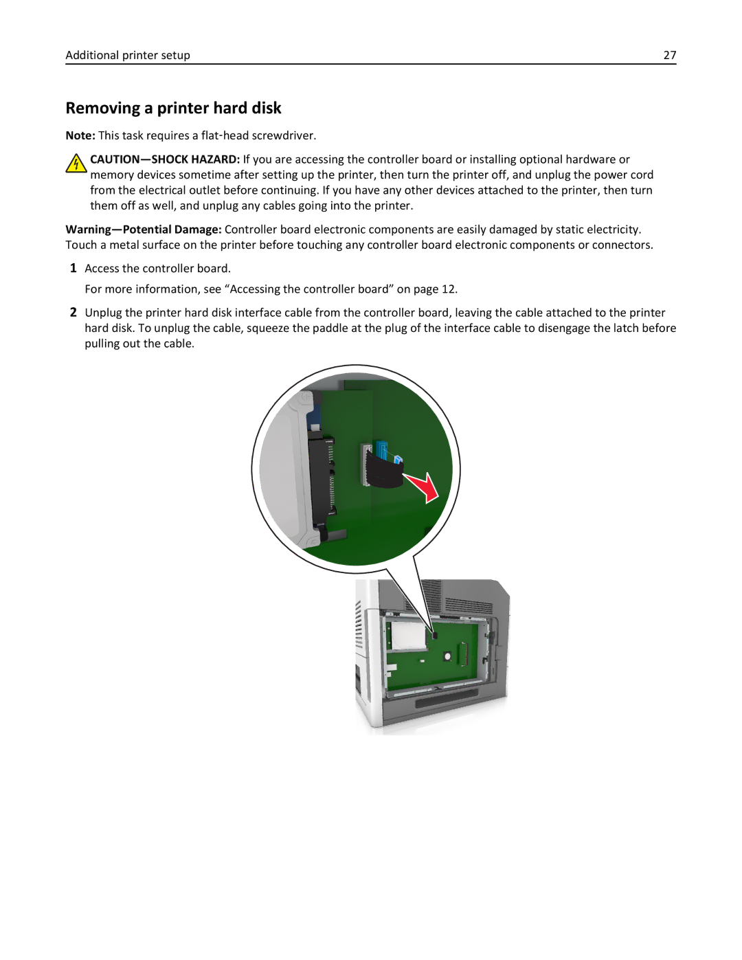 Lexmark 40G0110, 40G0350, 40G0150, 40G0440, 40G0410, 40G0210, MS810DE Removing a printer hard disk, Additional printer setup 