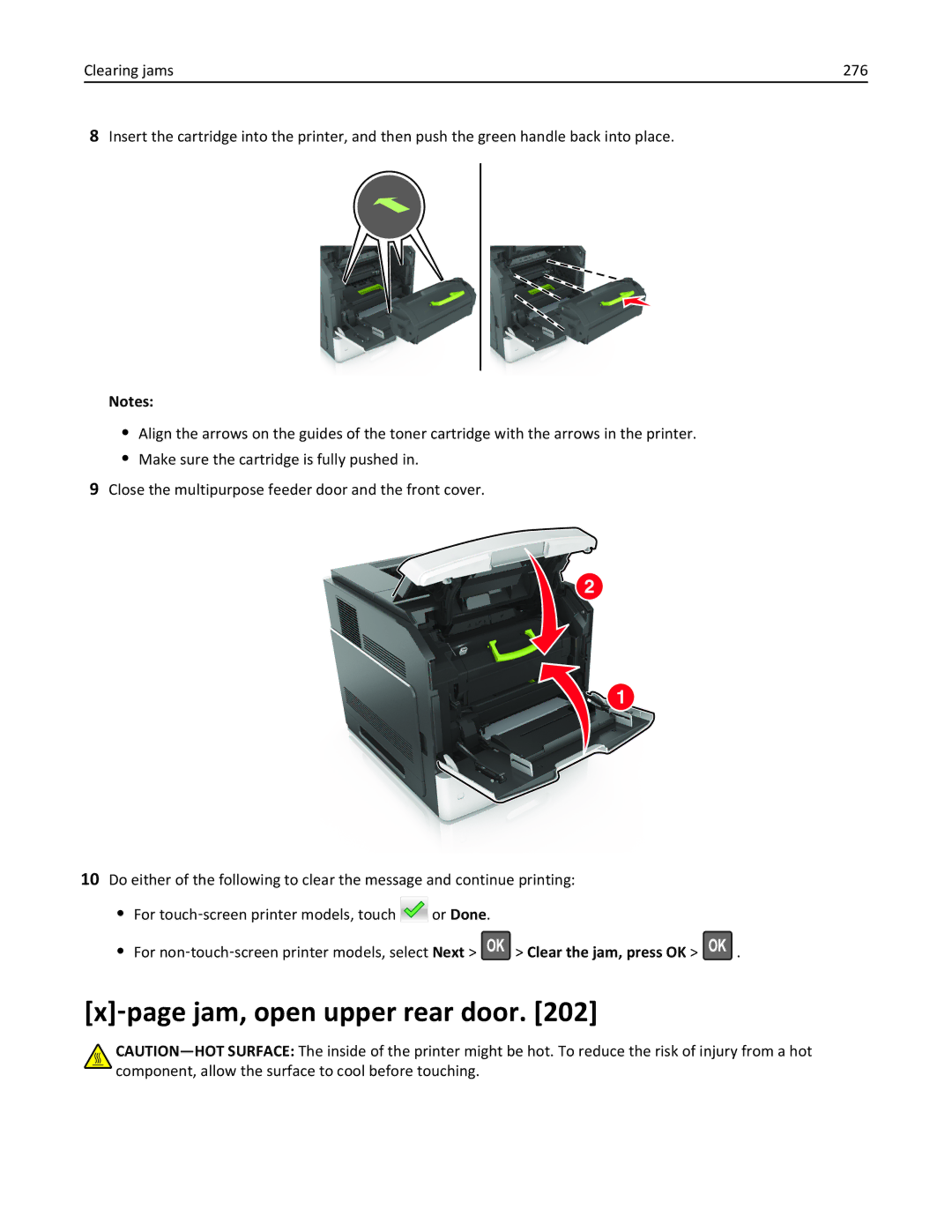 Lexmark 40G0440, 40G0350, 40G0110, 40G0150, 40G0410, 40G0210, MS810DE, MS811DTN, MS811DN, MS810DN ‑page jam, open upper rear door 