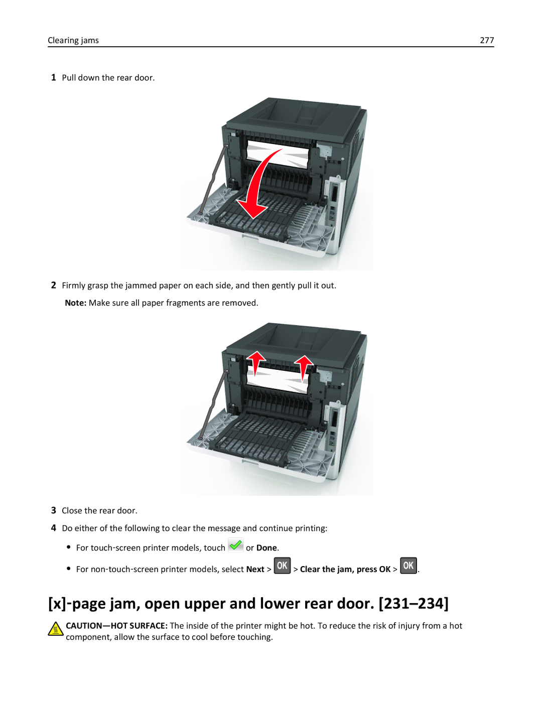 Lexmark 40G0410, 40G0350, 40G0110, 40G0150, 40G0440, 40G0210, MS810DE, MS811DTN manual ‑page jam, open upper and lower rear door 