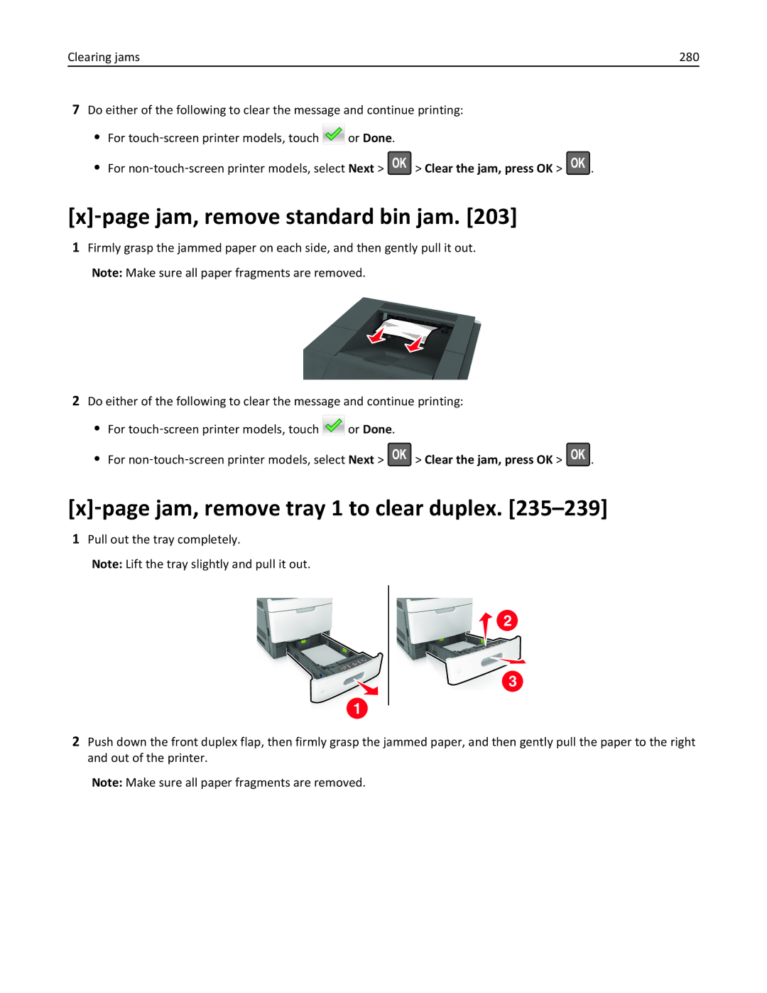 Lexmark MS811DTN, 40G0350, 40G0110, 40G0150 ‑page jam, remove standard bin jam, ‑page jam, remove tray 1 to clear duplex 