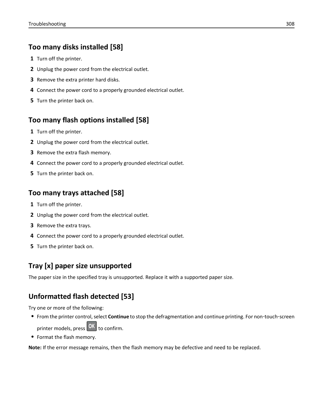Lexmark MS810DN, 40G0350, 40G0110 manual Too many disks installed, Too many flash options installed, Too many trays attached 