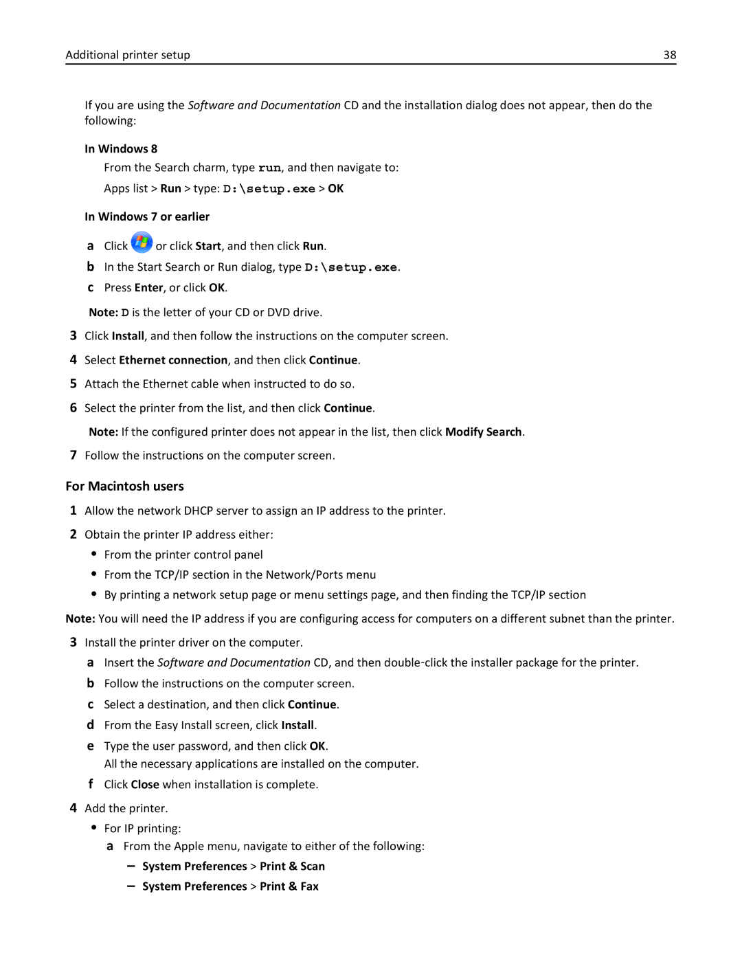 Lexmark MS810DTN, 40G0350, 40G0110, 40G0150, 40G0440 For Macintosh users, Select Ethernet connection, and then click Continue 