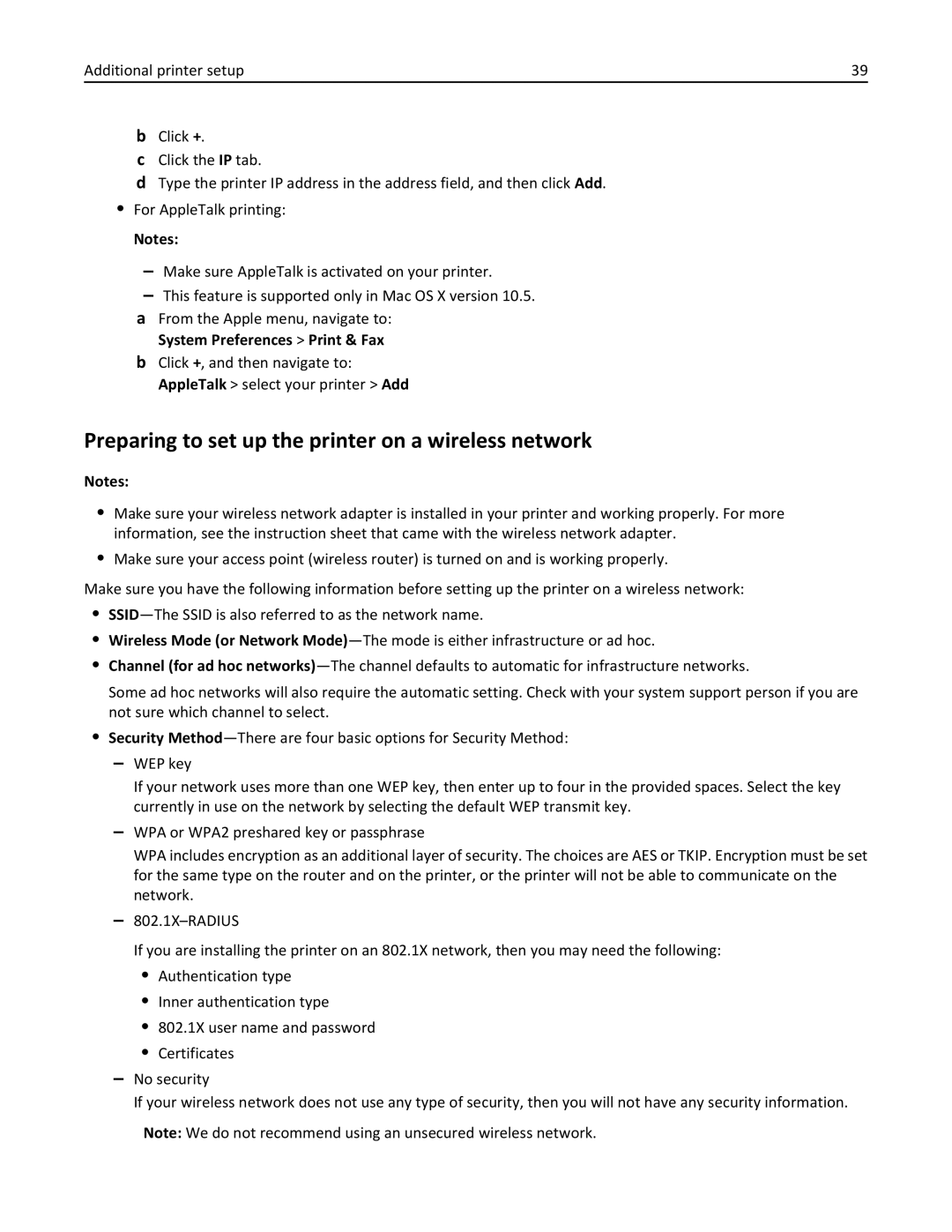 Lexmark 40G0350, 40G0110, 40G0150, 40G0440, 40G0410, 40G0210, MS810DE Preparing to set up the printer on a wireless network 