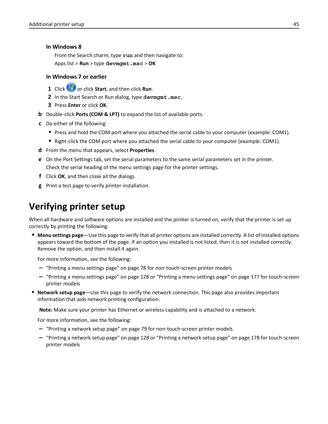 Lexmark MS810DE, 40G0350, 40G0110, 40G0150, 40G0440, 40G0410, 40G0210, MS811DTN, MS811DN, MS810DN, MS812DE Verifying printer setup 