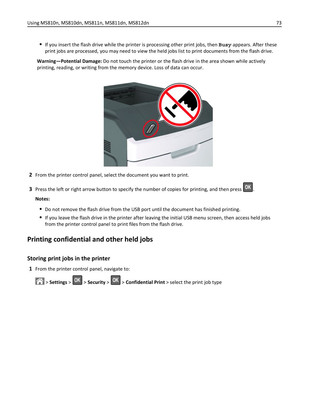 Lexmark MS811DN, 40G0350, 40G0110, 40G0150 manual Printing confidential and other held jobs, Storing print jobs in the printer 