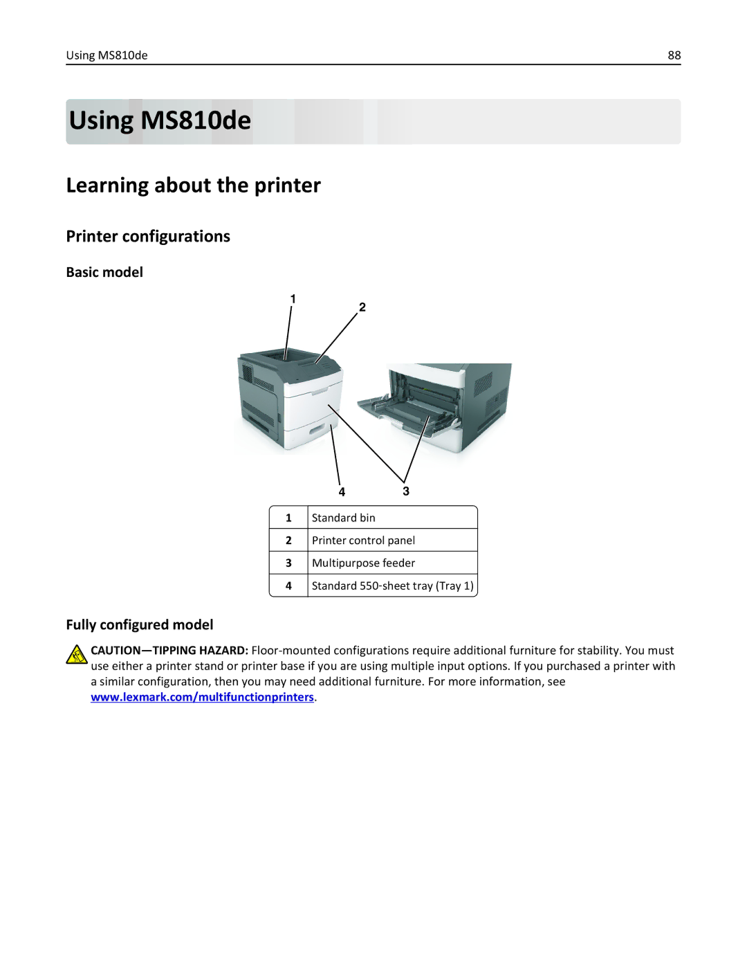 Lexmark 40G0350, 40G0110, 40G0150, 40G0440, 40G0410, 40G0210, MS810DE, MS811DTN, MS811DN, MS810DN, MS812DE manual Using MS810de 