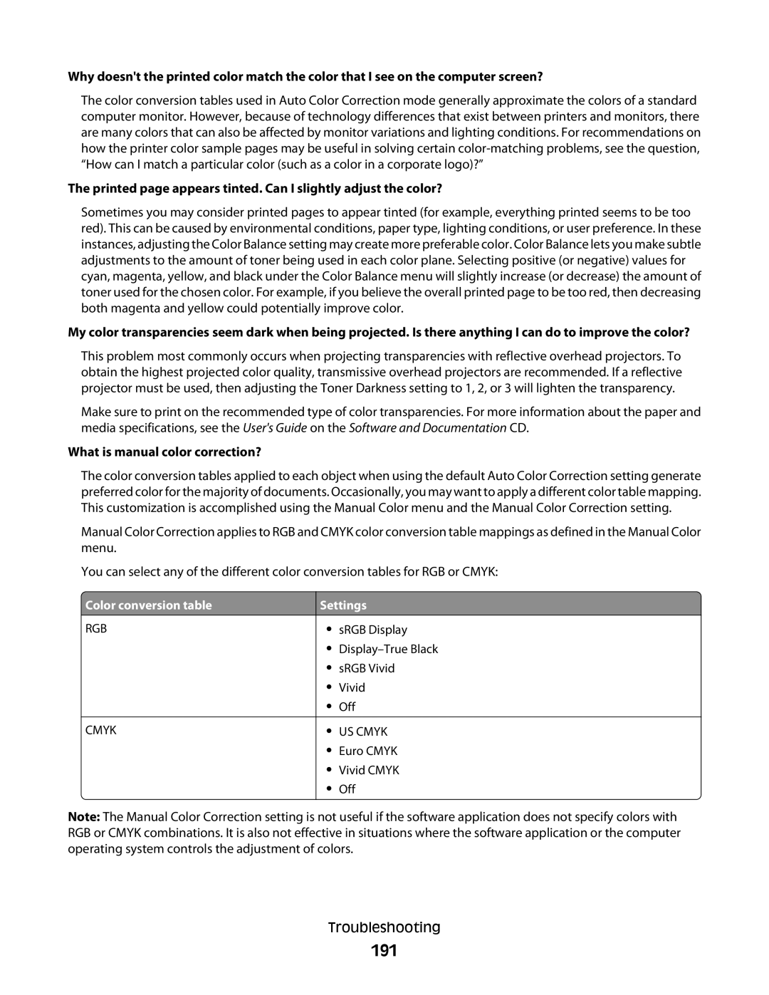 Lexmark 5026, 410, 4977, 480, 4976, 280, C736 Series, C734, dn3, dw2, dw1, gn2, gn1, gw1, gw2, n01 191, What is manual color correction? 