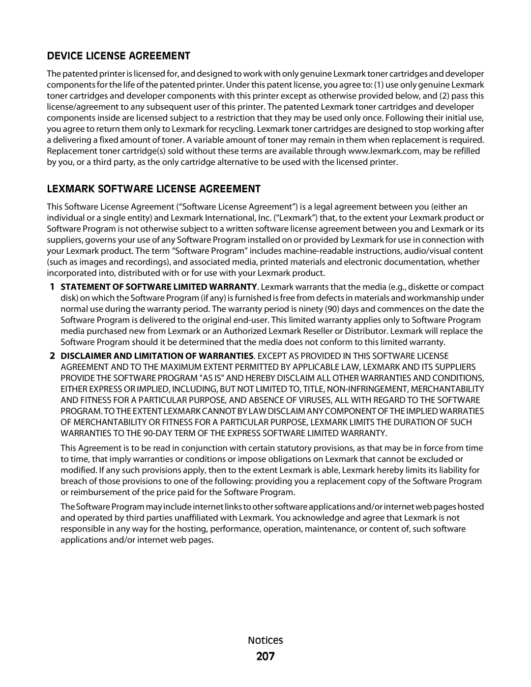 Lexmark n02, 410, 5026, 4977, 480, 4976, 280, C736 Series, C734 207, Device License Agreement Lexmark Software License Agreement 