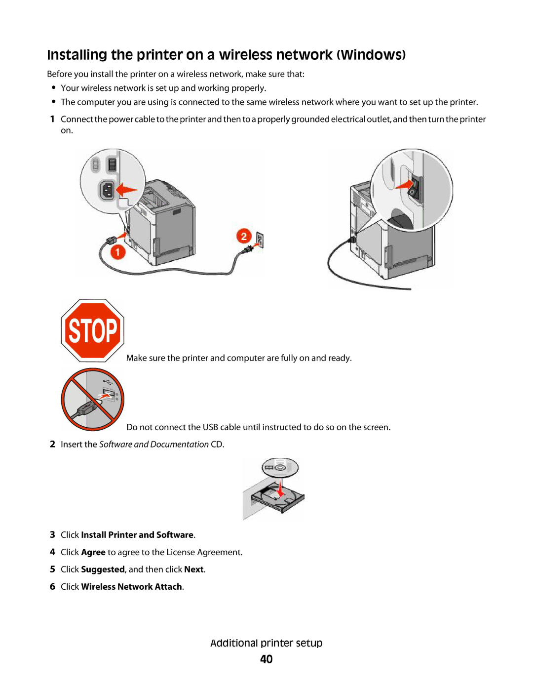 Lexmark 4977, 410, 5026, 480, 4976, 280 Installing the printer on a wireless network Windows, Click Wireless Network Attach 