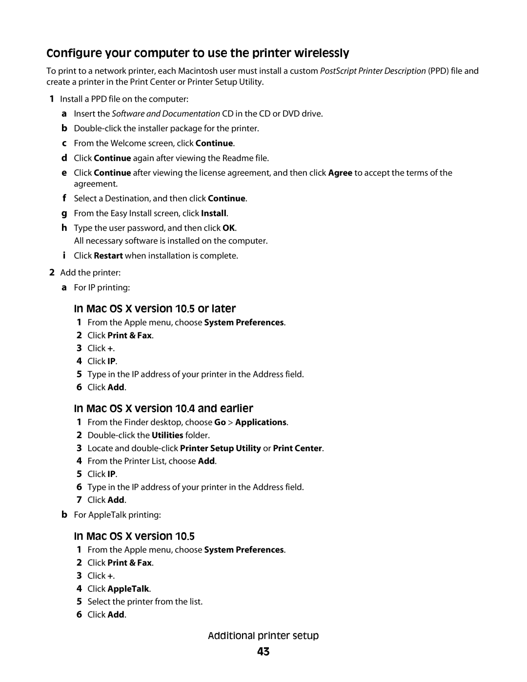 Lexmark 280, 410, 5026, 4977, 480, 4976, C736 Series Configure your computer to use the printer wirelessly, Mac OS X version 