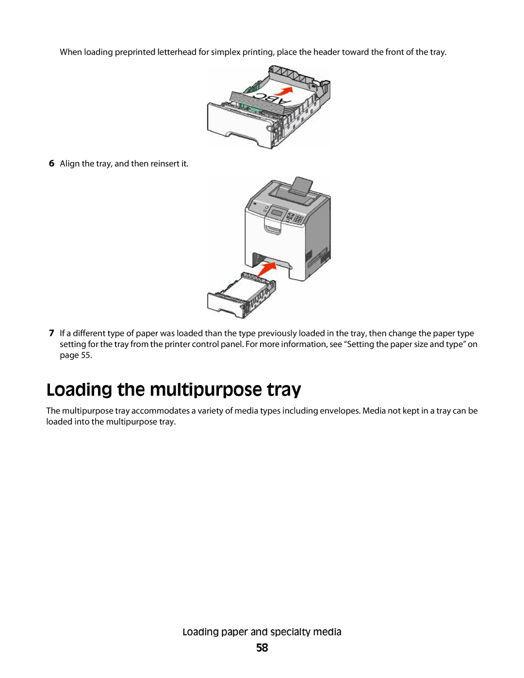 Lexmark 5026, 410, 4977, 480, 4976, 280, C736 Series, C734, dn3, dw2, dw1, gn2, gn1, gw1, gw2, n01, n03, n02 Loading the multipurpose tray 