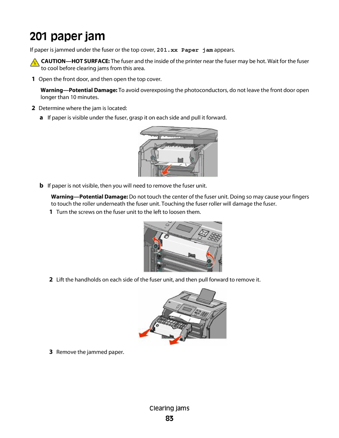 Lexmark C734, 410, 5026, 4977, 480, 4976, 280, C736 Series, dn3, dw2, dw1, gn2, gn1, gw1, gw2, n01, n03, n02, 210 manual Paper jam 