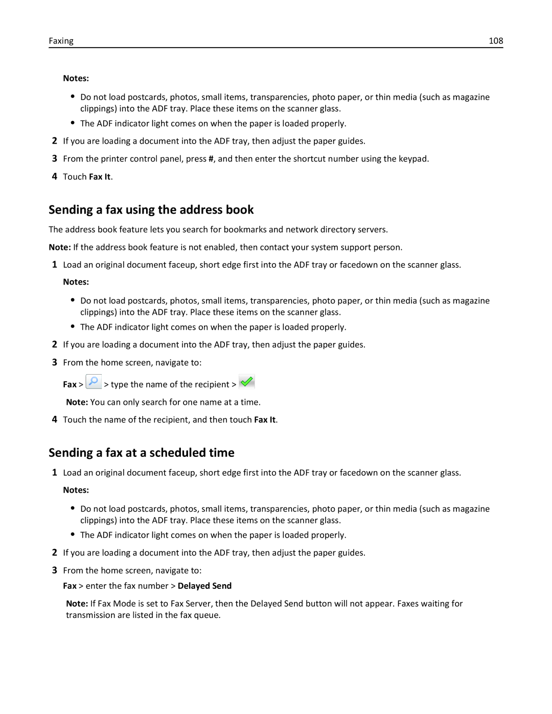 Lexmark CX410, 415, 28D0550, 28D0500, 22ZT157 manual Sending a fax using the address book, Sending a fax at a scheduled time 