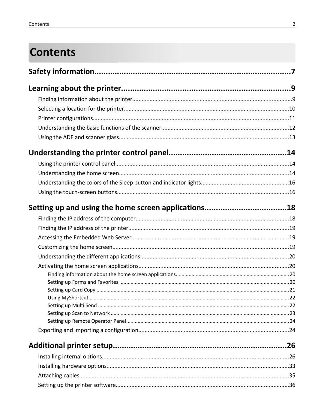 Lexmark 28D0500, 415, 28D0550, CX410, 22ZT157 manual Contents 