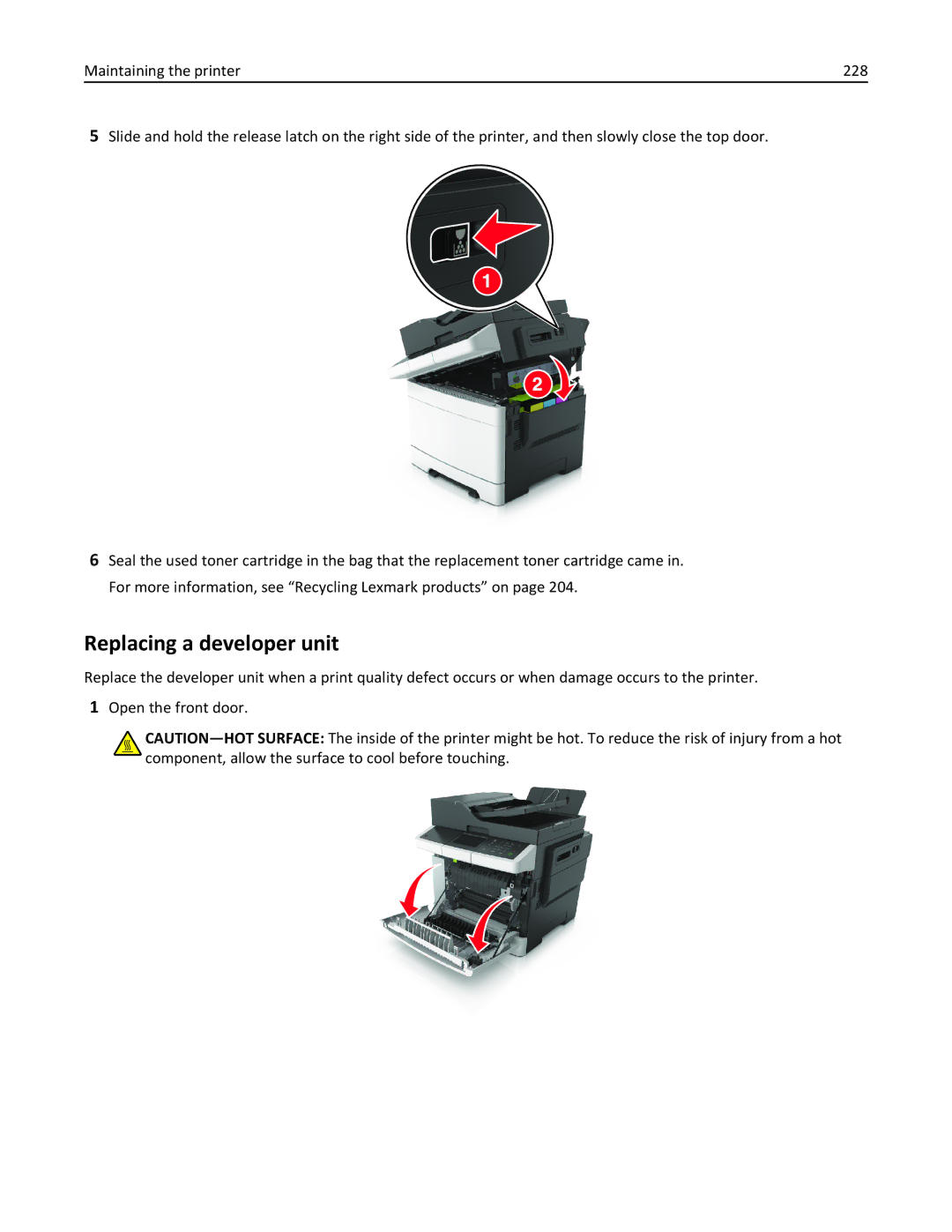 Lexmark CX410, 415, 28D0550, 28D0500, 22ZT157 manual Replacing a developer unit 