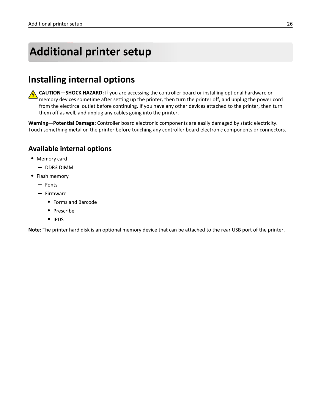 Lexmark 28D0550, 415, 28D0500, CX410 manual Additional printer setup, Installing internal options, Available internal options 