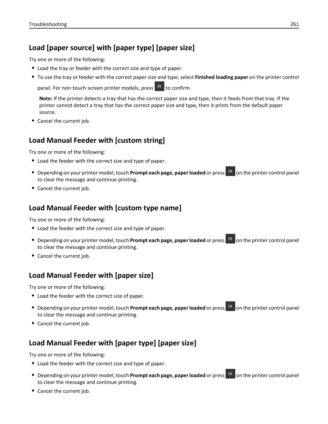 Lexmark 28D0550, 415, 28D0500, CX410 Load paper source with paper type paper size, Load Manual Feeder with custom string 