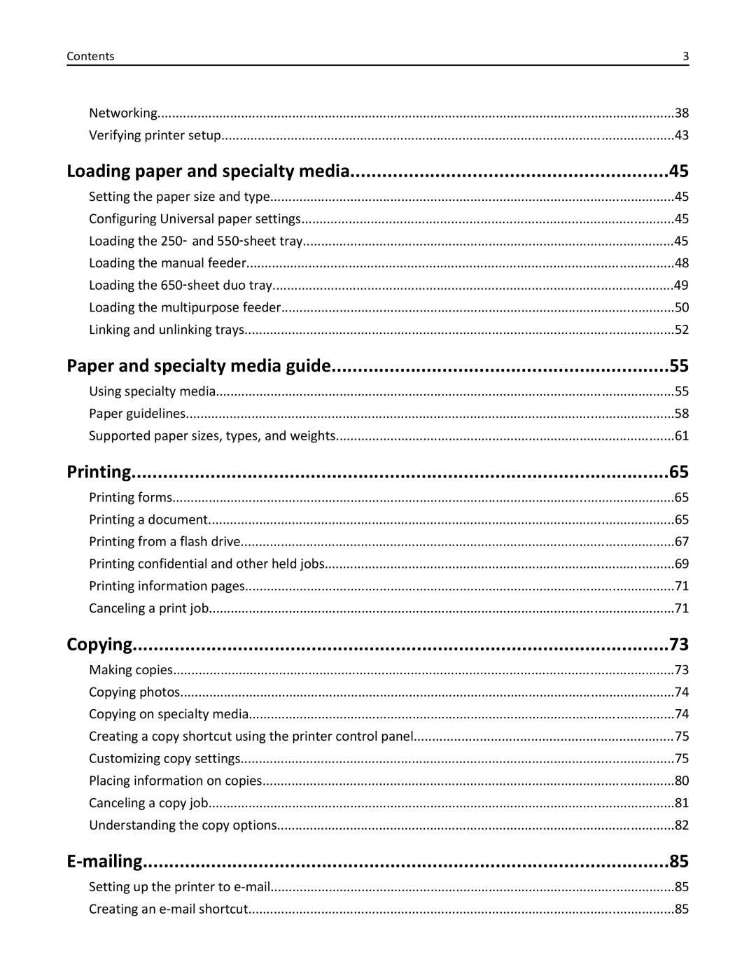 Lexmark CX410, 415, 28D0550 Loading paper and specialty media, Paper and specialty media guide, Printing, Copying, Mailing 