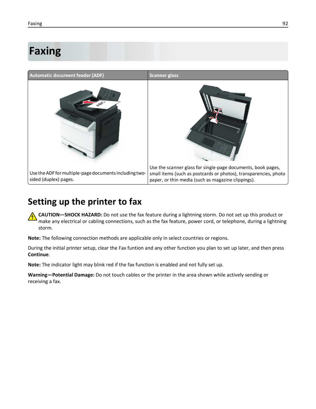 Lexmark 28D0500, 415, 28D0550, CX410, 22ZT157 manual Faxing, Setting up the printer to fax 