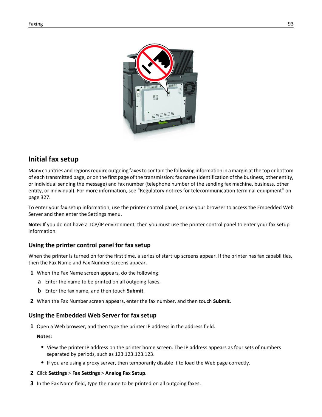 Lexmark CX410, 415, 28D0550, 28D0500, 22ZT157 manual Initial fax setup, Using the printer control panel for fax setup 