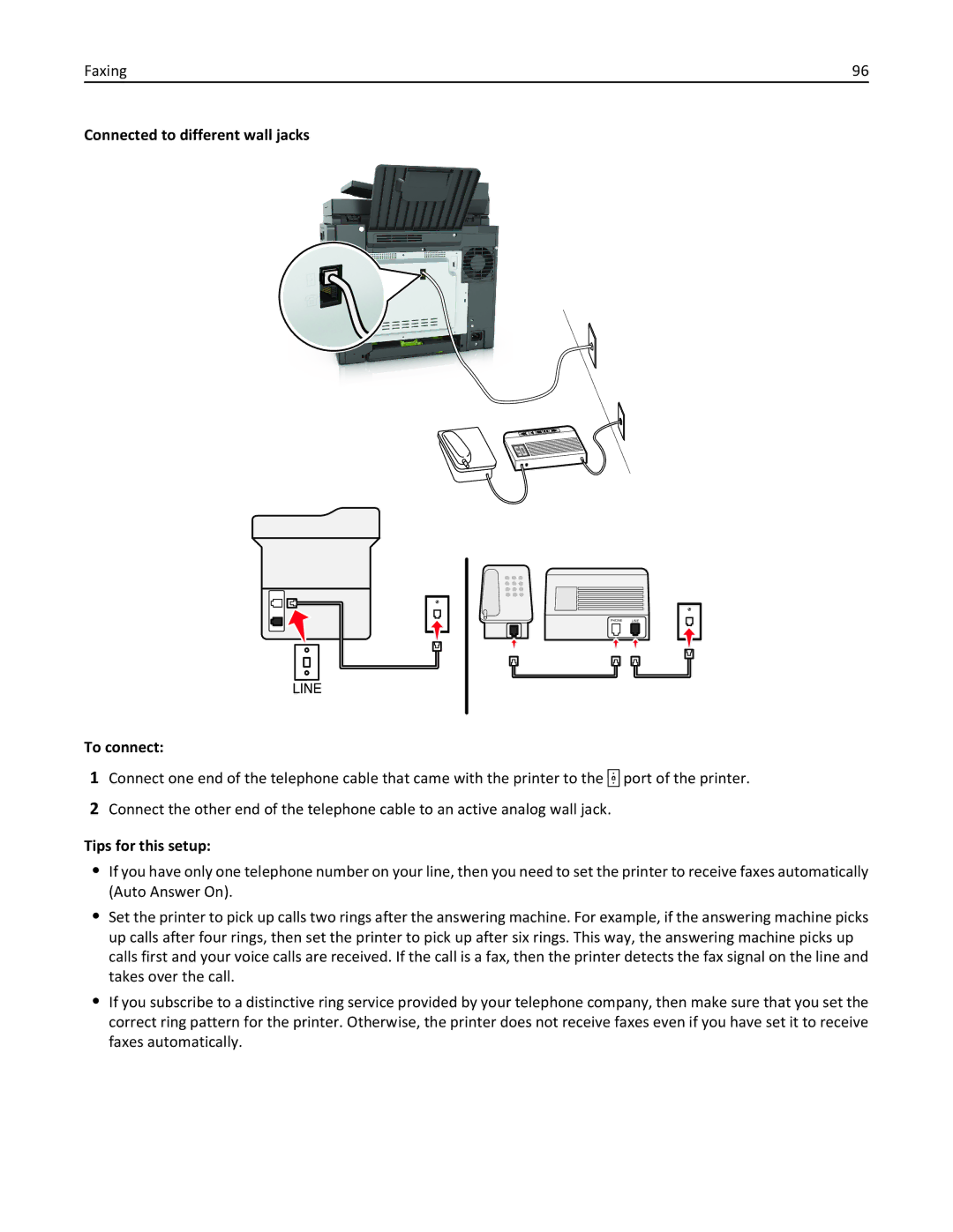 Lexmark 28D0550, 415, 28D0500, CX410, 22ZT157 manual Connected to different wall jacks 