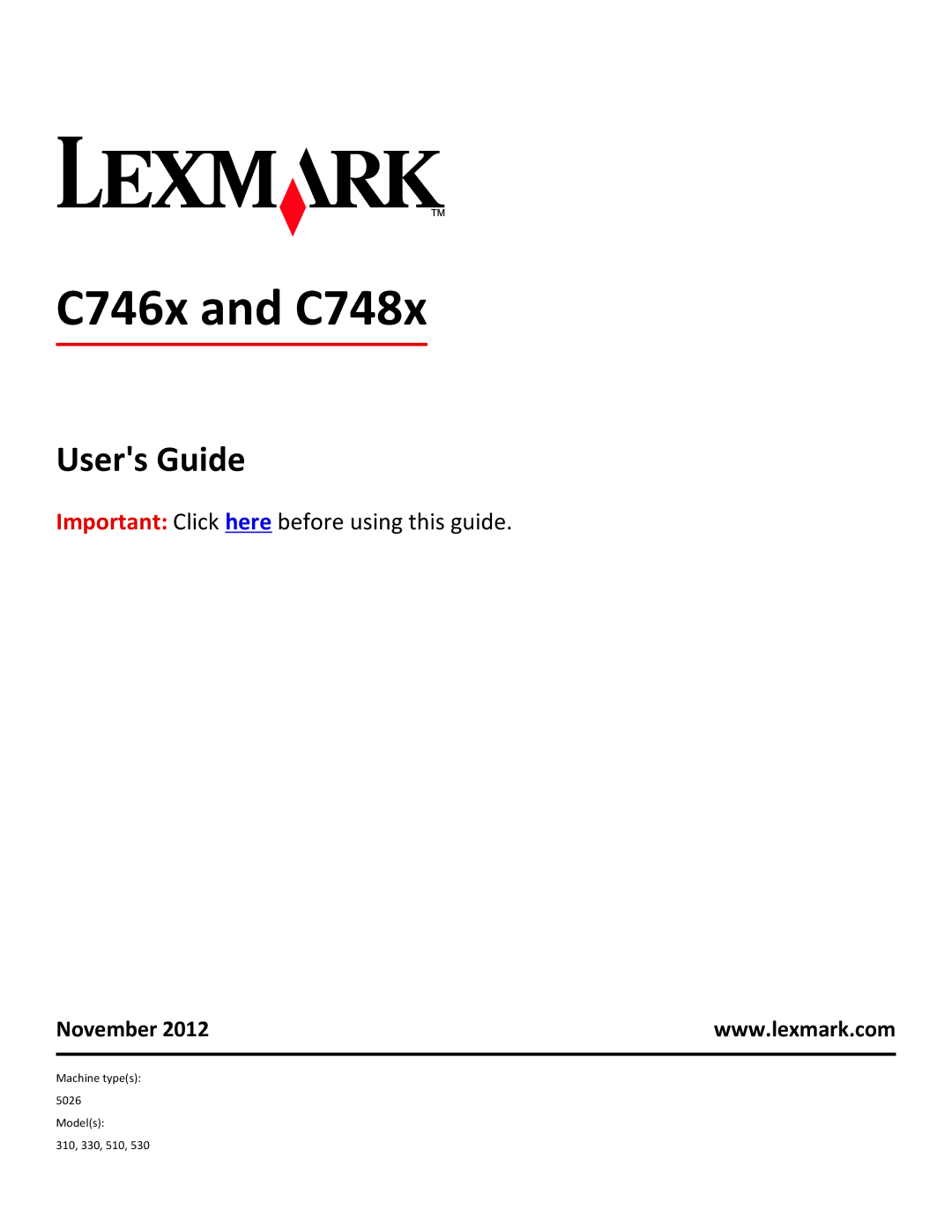 Lexmark 41H0000, 41G0100, 41G0050 manual C746x and C748x, November 