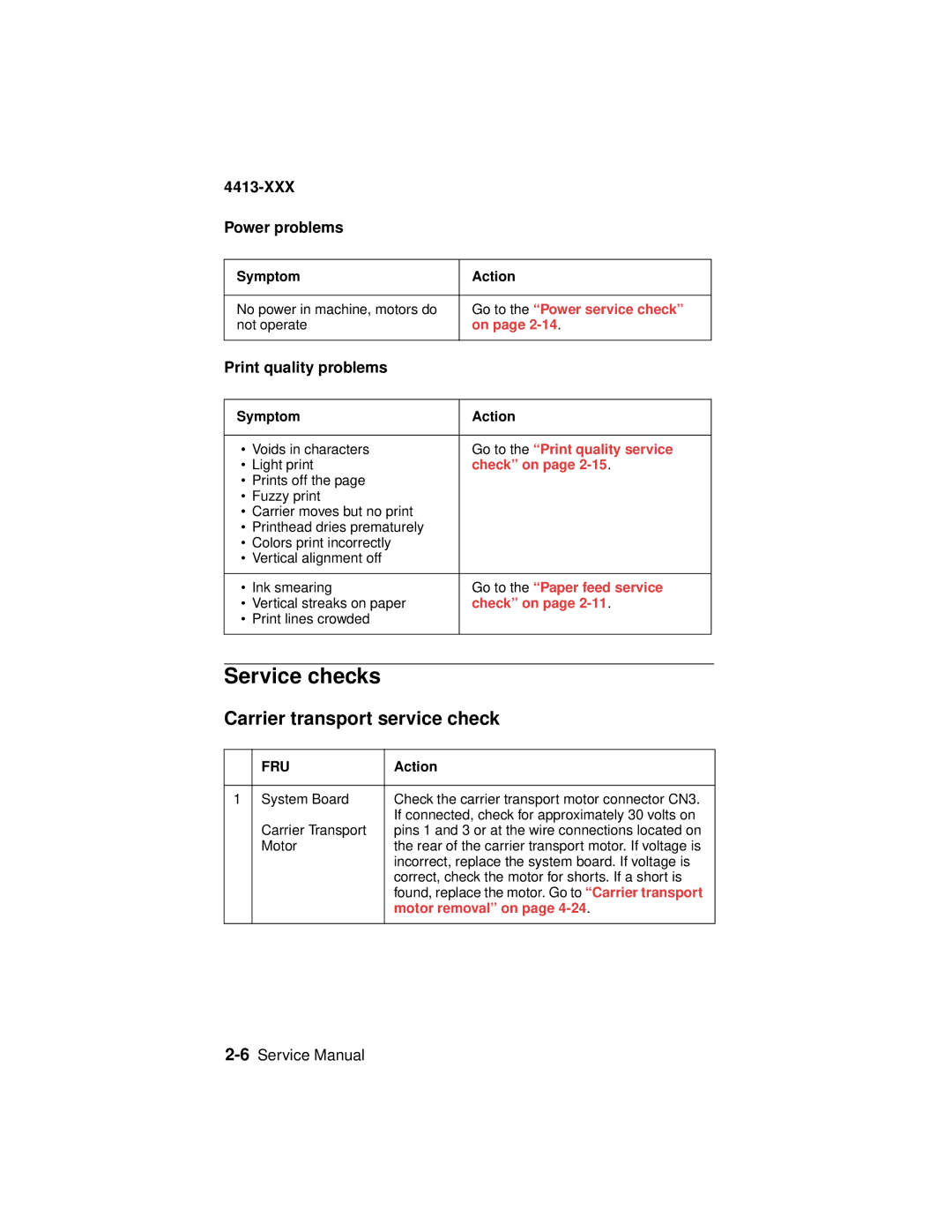 Lexmark 4200 Series manual Service checks, Carrier transport service check, Go to the Power service check, Motor removal on 