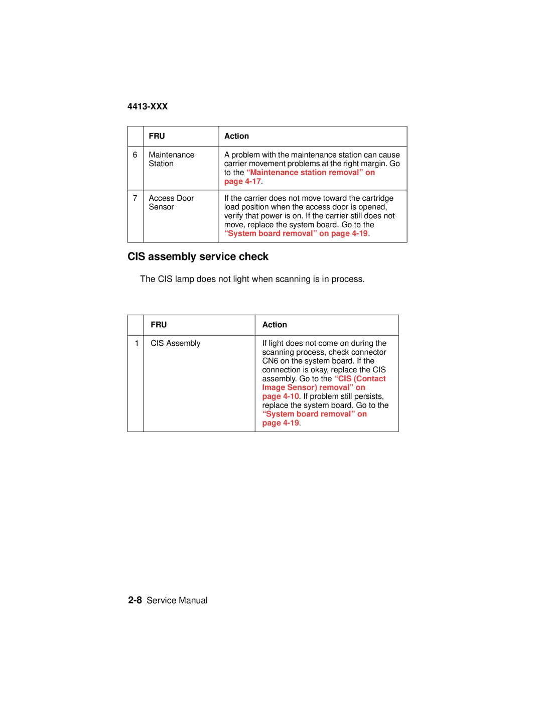 Lexmark 4200 Series manual CIS assembly service check, To the Maintenance station removal on, Image Sensor removal on 