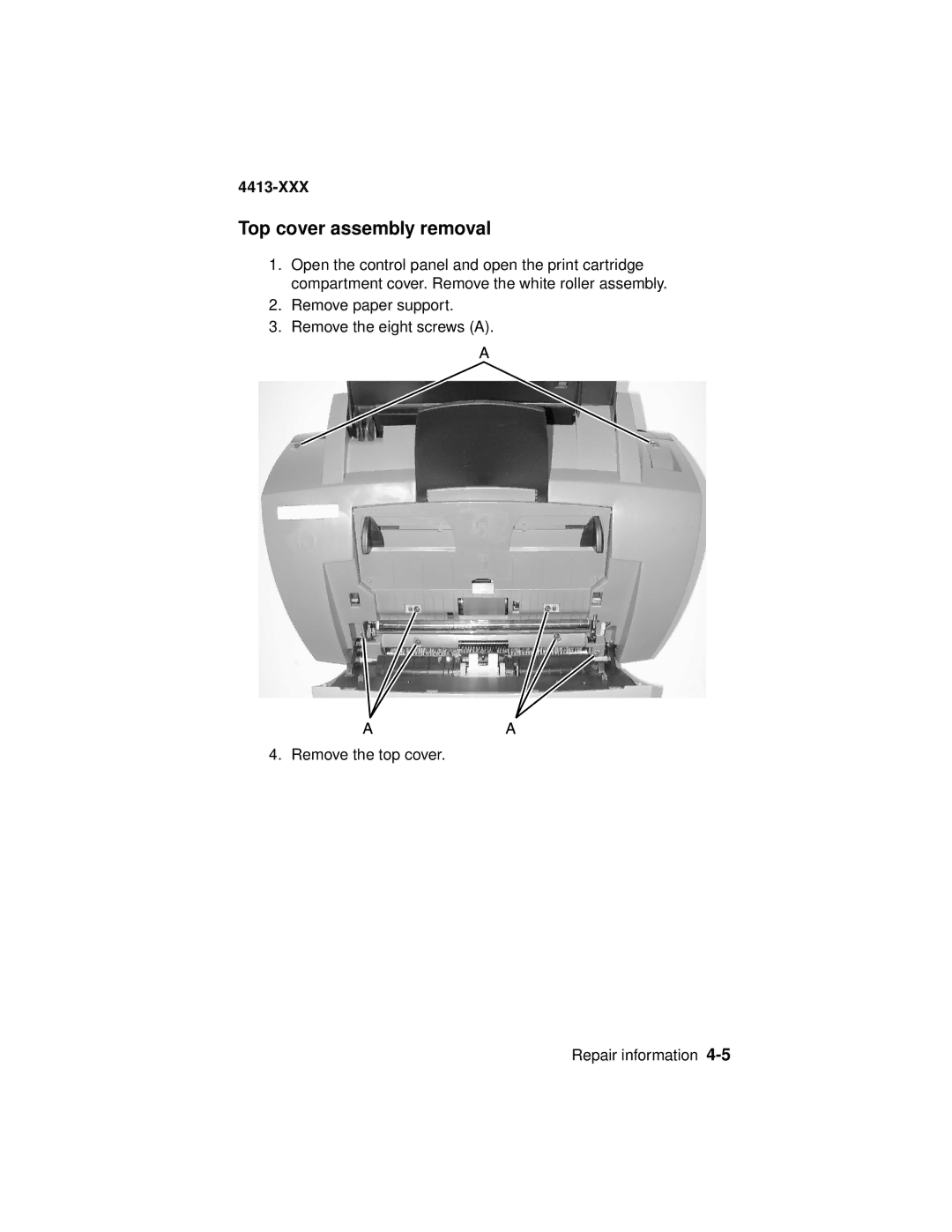 Lexmark 4200 Series manual Top cover assembly removal 