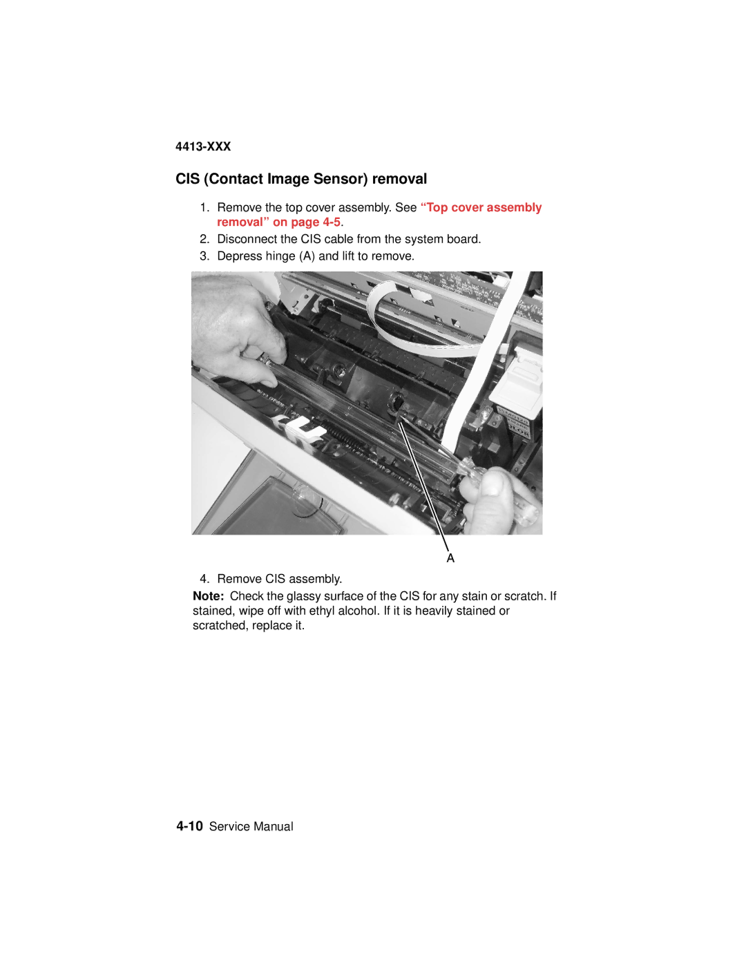 Lexmark 4200 Series manual CIS Contact Image Sensor removal 