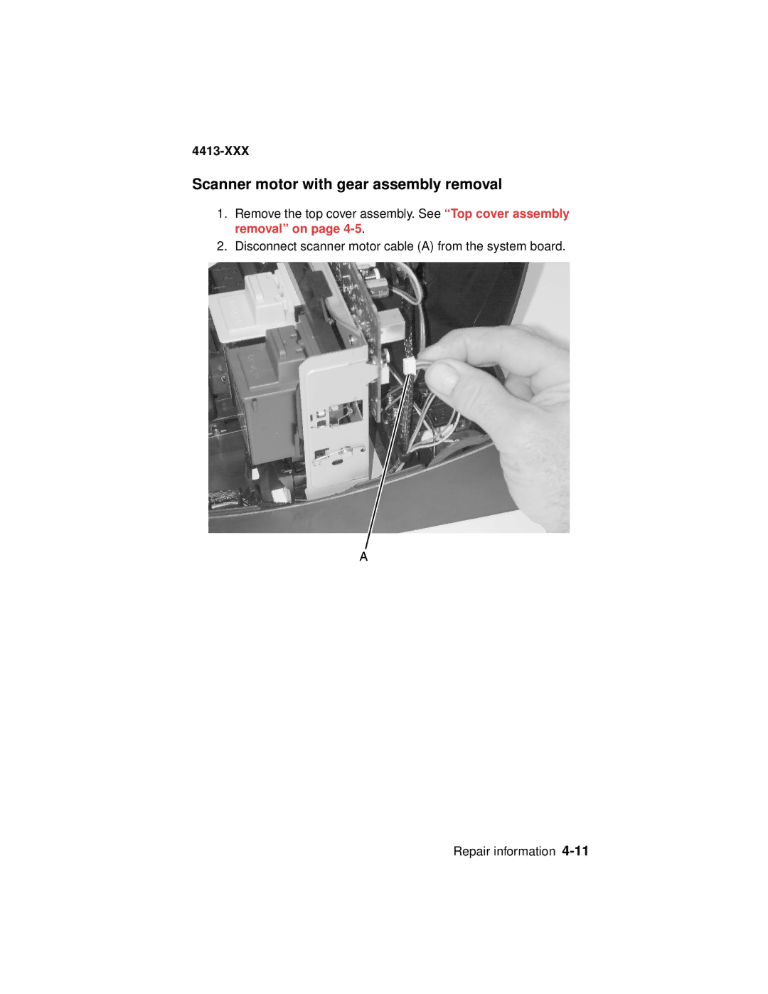 Lexmark 4200 Series manual Scanner motor with gear assembly removal 