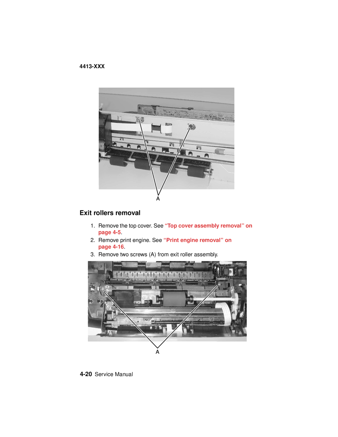 Lexmark 4200 Series manual Exit rollers removal 