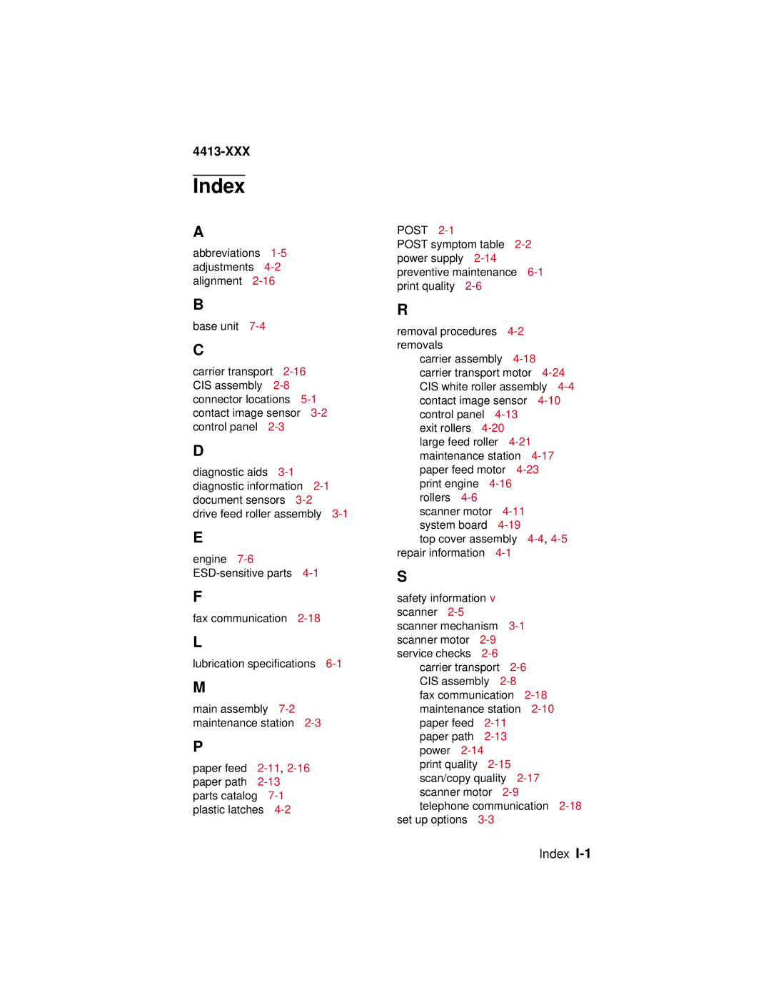 Lexmark 4200 Series manual Index, Repair information 