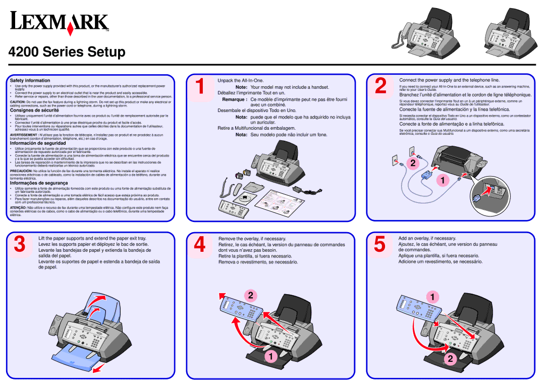 Lexmark 4200 manual Safety information, Consignes de sécurité, Información de seguridad, Informações de segurança 