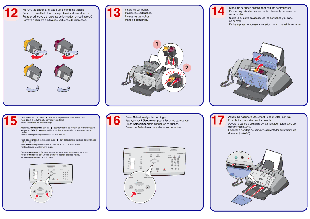 Lexmark 4200 manual Press Select to align the cartridges, Pulse Seleccionar para alinear los cartuchos 