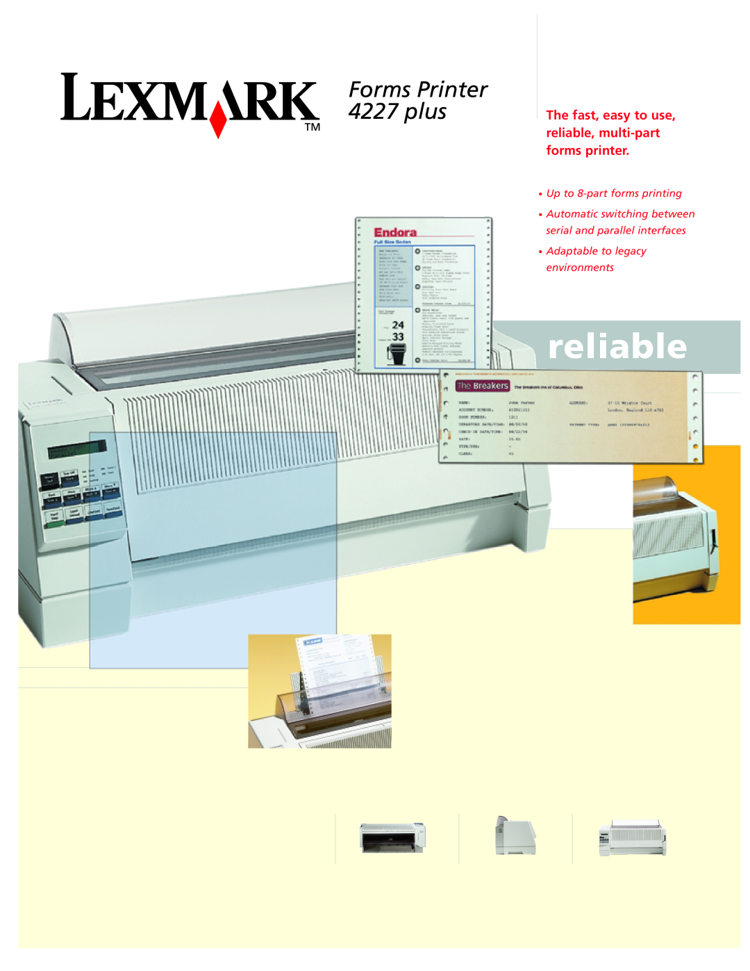 Lexmark 4227 PLUS manual reliable, Up to 8-partforms printing, Adaptable to legacy environments 