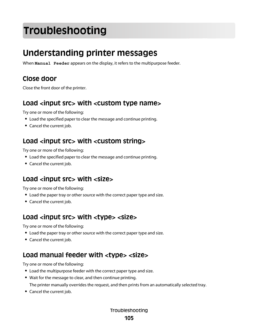 Lexmark 420, 430 manual Troublesho oting, Understanding printer messages 