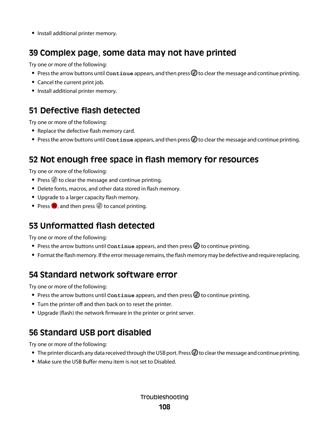 Lexmark 430, 420 manual Complex page, some data may not have printed, Defective flash detected, Unformatted flash detected 