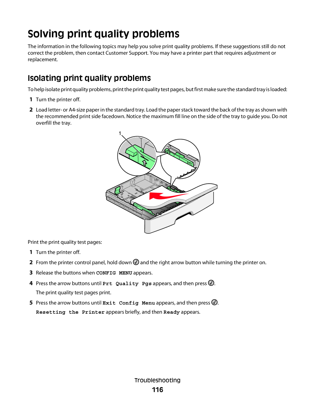 Lexmark 430, 420 manual Solving print quality problems, Isolating print quality problems, 116 