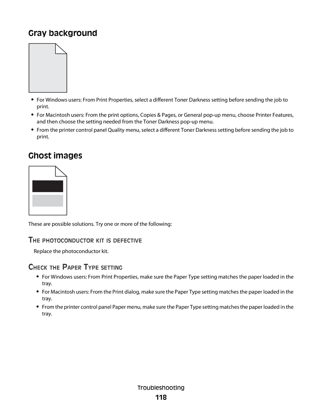 Lexmark 430, 420 manual Gray background, Ghost images, 118 