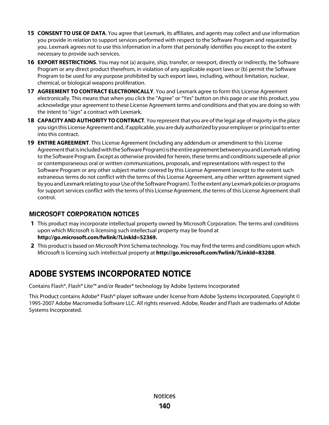 Lexmark 430, 420 manual Adobe Systems Incorporated Notice, 140 