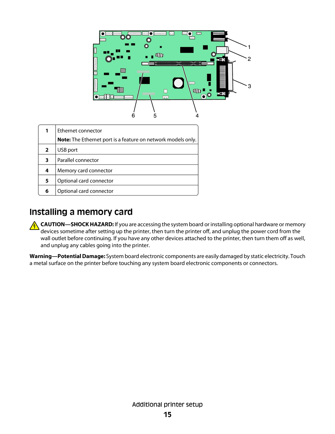 Lexmark 420, 430 manual Installing a memory card 