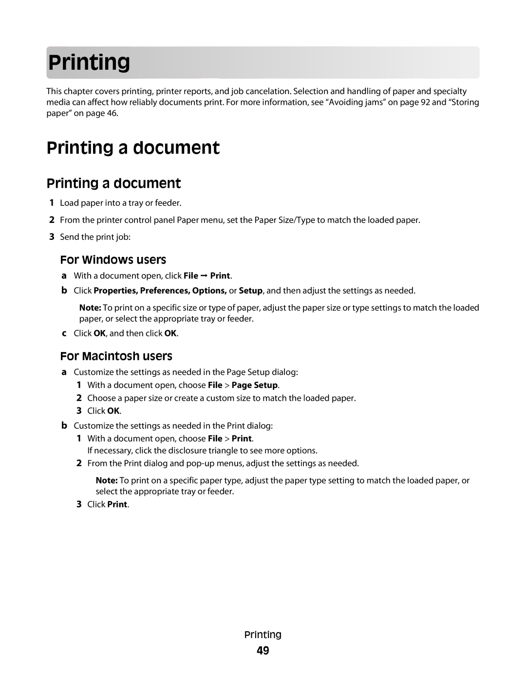 Lexmark 420, 430 manual Prin ting, Printing a document 