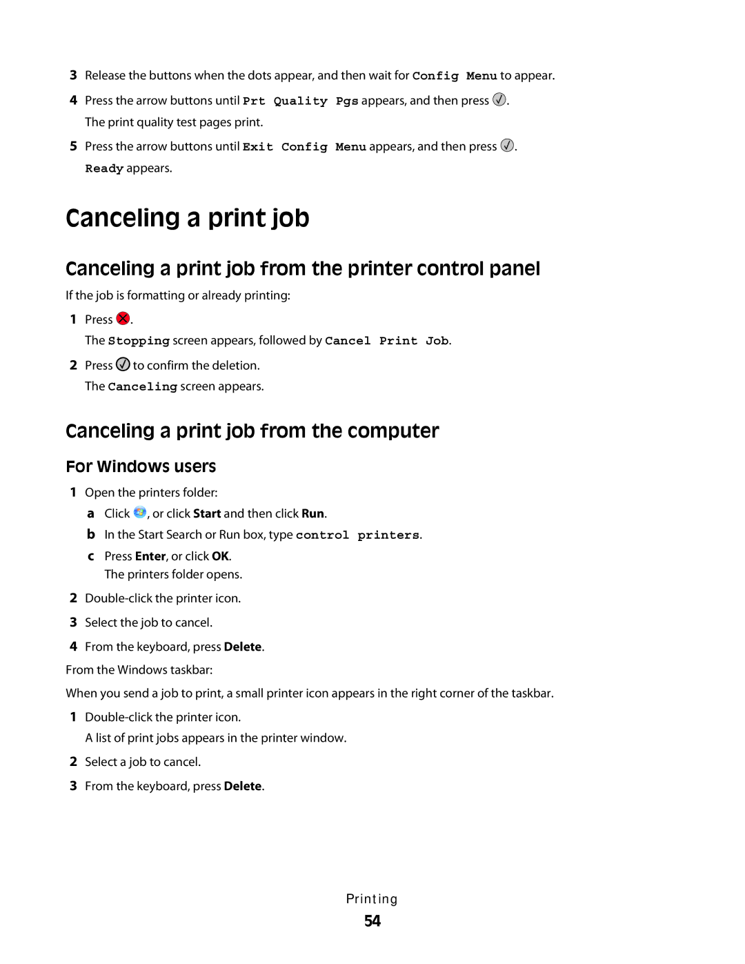 Lexmark 430, 420 manual Canceling a print job from the printer control panel, Canceling a print job from the computer 