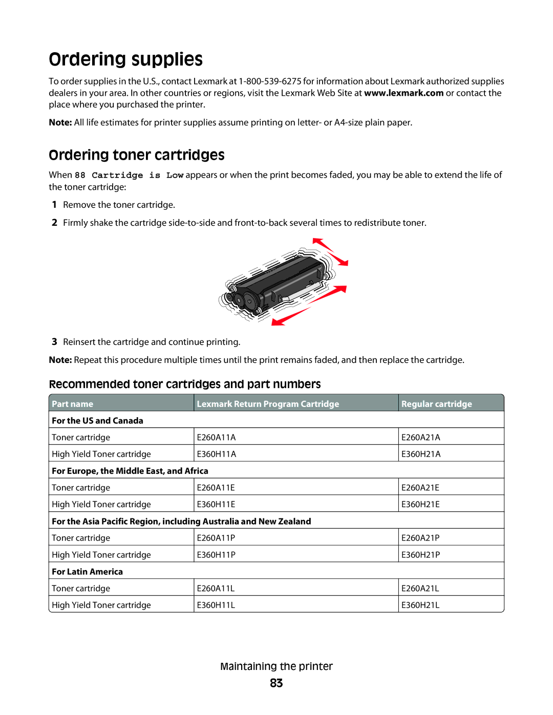 Lexmark 420, 430 manual Ordering supplies, Ordering toner cartridges 