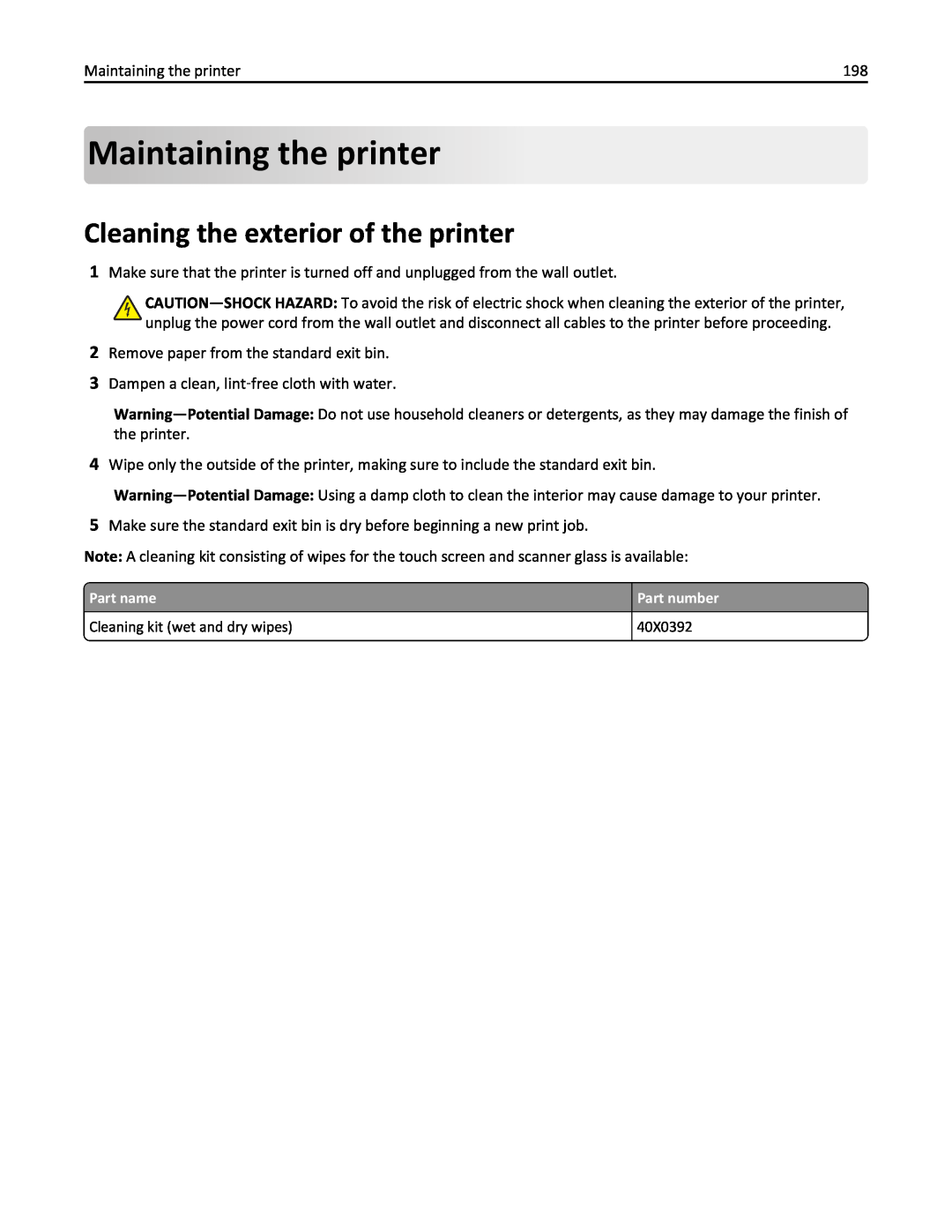 Lexmark 432, 19Z0101, 632, 832, X860DE, X862DE, X864DE, 19Z4028 Maintaining theprinter, Cleaning the exterior of the printer 