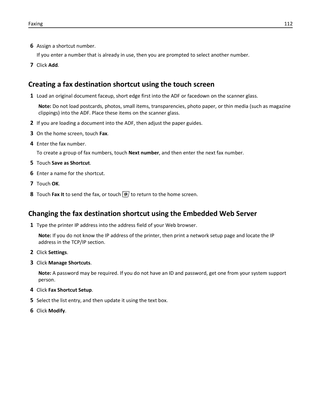 Lexmark 632, 432, 19Z0101, 832, X860DE Creating a fax destination shortcut using the touch screen, Touch Save as Shortcut 