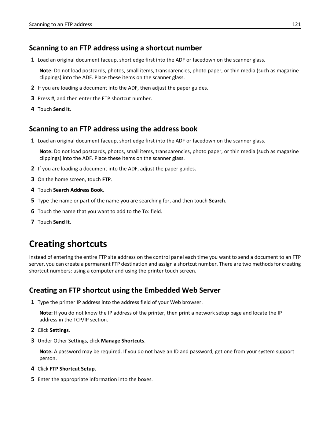 Lexmark 432, 19Z0101 Scanning to an FTP address using a shortcut number, Scanning to an FTP address using the address book 